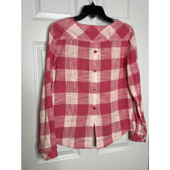 Cloth and Stone x Anthropologie Pink White Check Linen Blend Shirt Small - Picture 4 of 8